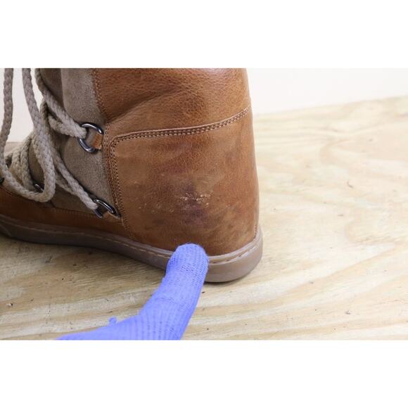 Isabel Marant Boots 40 Brown Leather Shearling Nowles Hidden Wedge Ankle Bootie - Picture 9 of 16